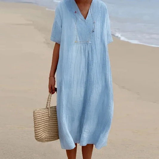 Evarista | Vestido Midi para Mujer de Corte Relajado con Mangas Cortas