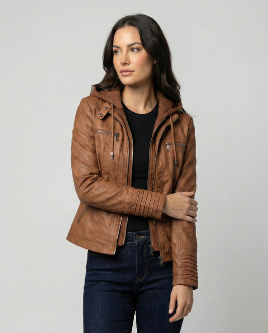 Fiorella | Chaqueta motera ajustada para mujer con capucha | Atrevida