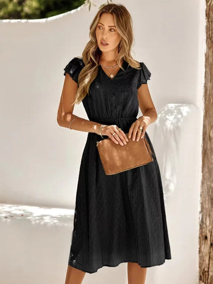 Jessenia | Damen-Midikleid mit Volants und Knöpfen | Modern