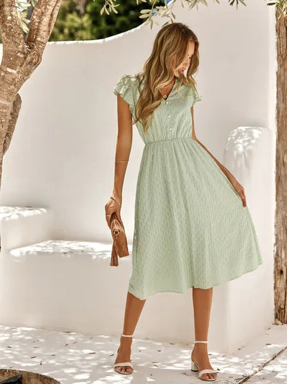 Jessenia | Damen-Midikleid mit Volants und Knöpfen | Modern