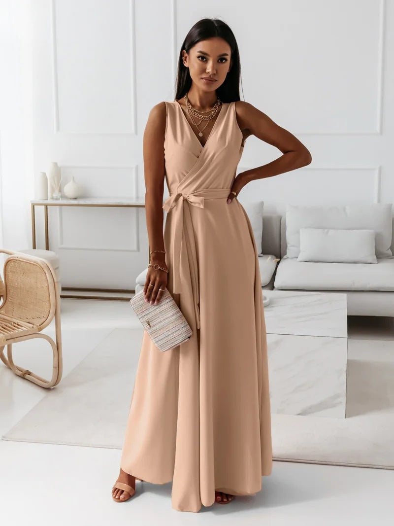 Aurea | Maxikleid mit Gürtel und V-Ausschnitt für Damen