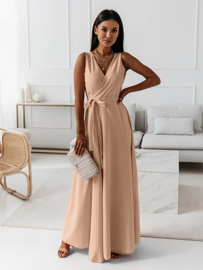 Aurea | Maxikleid mit Gürtel und V-Ausschnitt für Damen