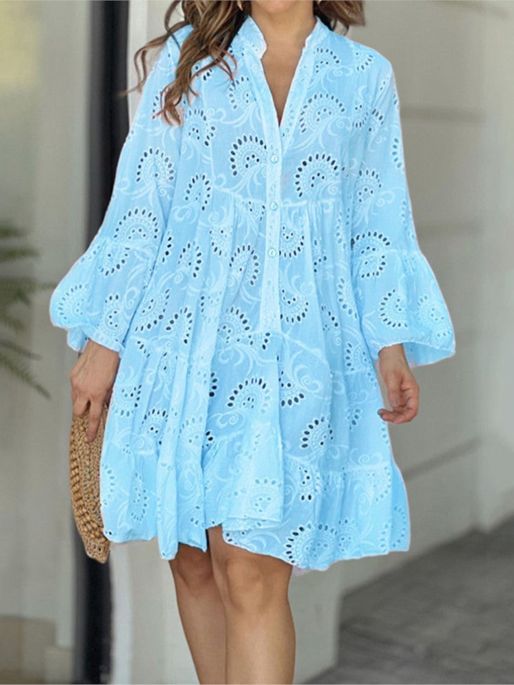 Gala | Minikleid für Damen mit durchbrochener Stickerei und Volants  