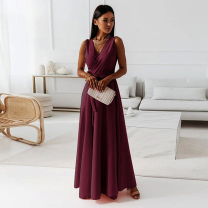 Aurea | Maxikleid mit Gürtel und V-Ausschnitt für Damen