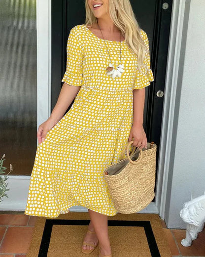 Dalia | Midikleid für Damen im Sommer mit Muster und Lagen  