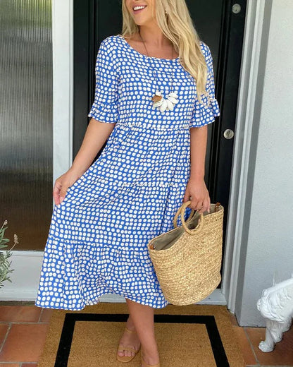 Dalia | Midikleid für Damen im Sommer mit Muster und Lagen  