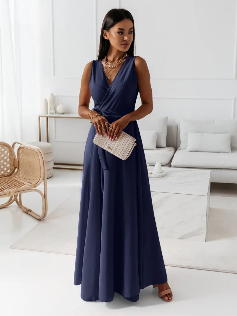 Aurea | Maxikleid mit Gürtel und V-Ausschnitt für Damen