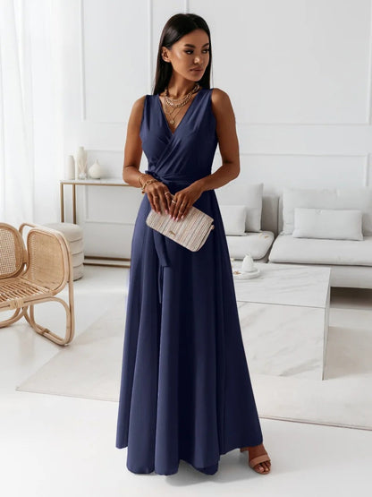 Aurea | Maxikleid mit Gürtel und V-Ausschnitt für Damen