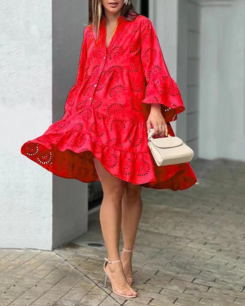 Gala | Minikleid für Damen mit durchbrochener Stickerei und Volants  