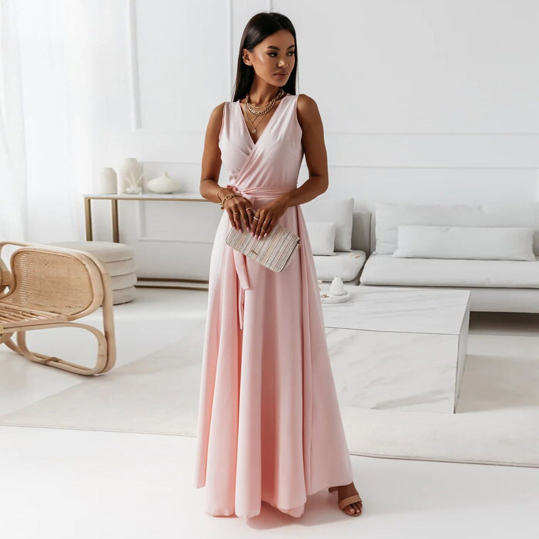 Aurea | Maxikleid mit Gürtel und V-Ausschnitt für Damen