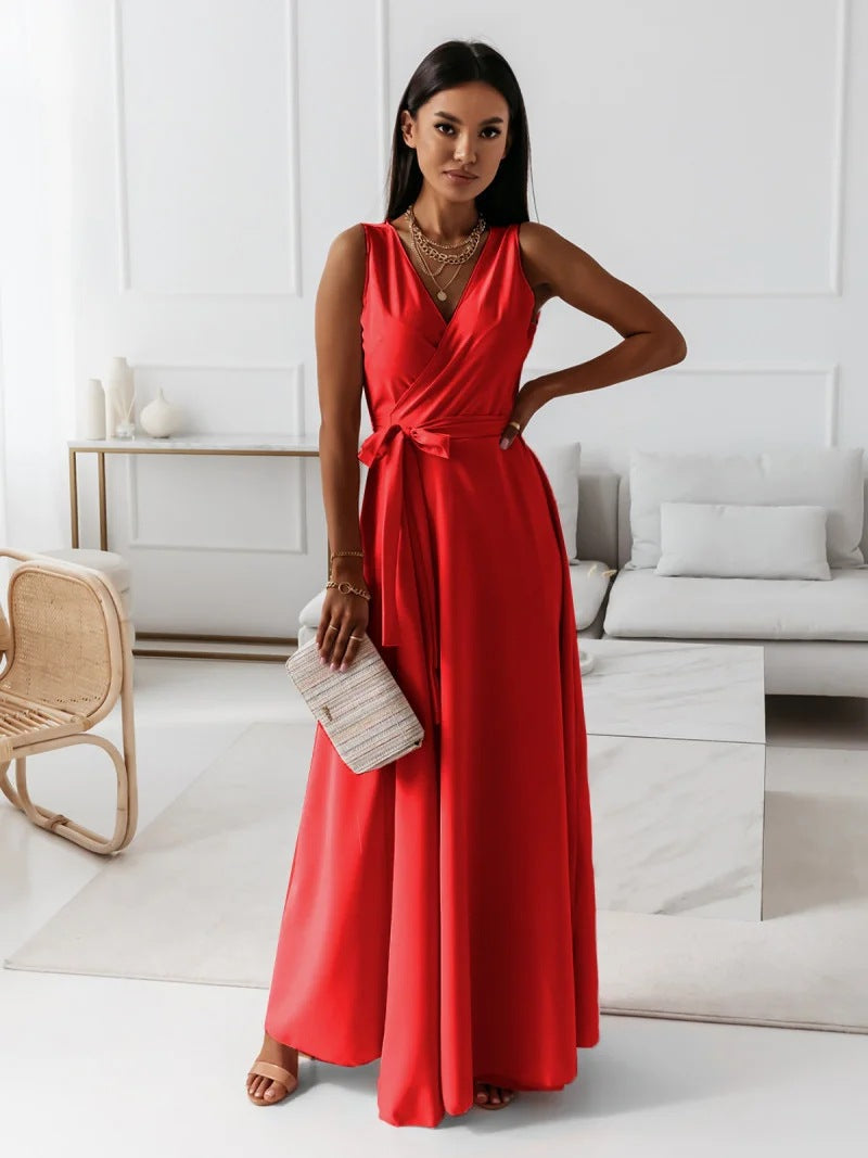 Aurea | Maxikleid mit Gürtel und V-Ausschnitt für Damen