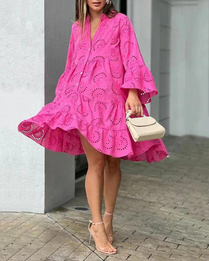 Gala | Minikleid für Damen mit durchbrochener Stickerei und Volants  