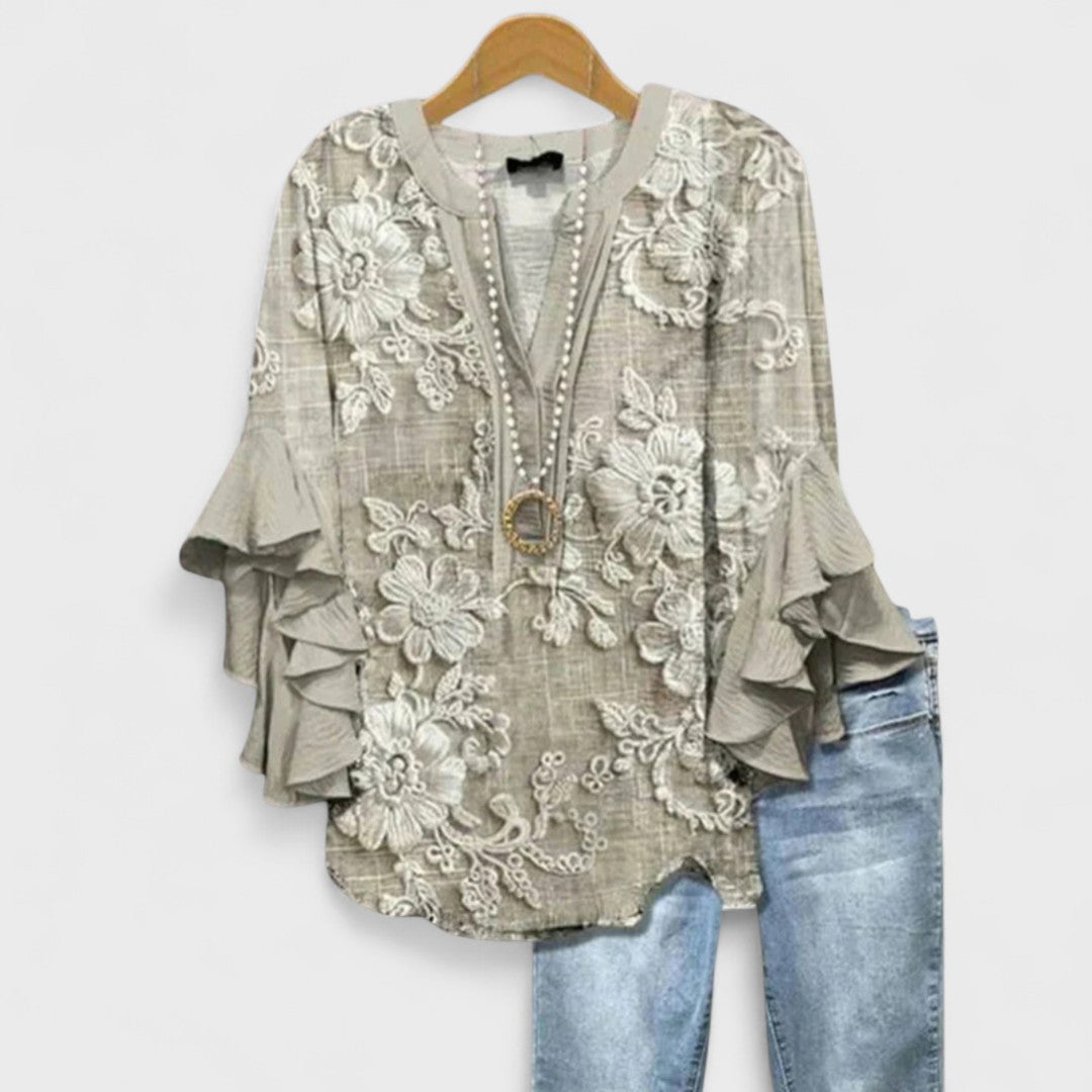 Selia | Blusa Floral con Manga Acampanada y Corte Suelto para Mujer