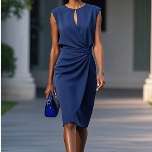 Immae | Vestido Midi Elegante sin Mangas con Fruncido Lateral