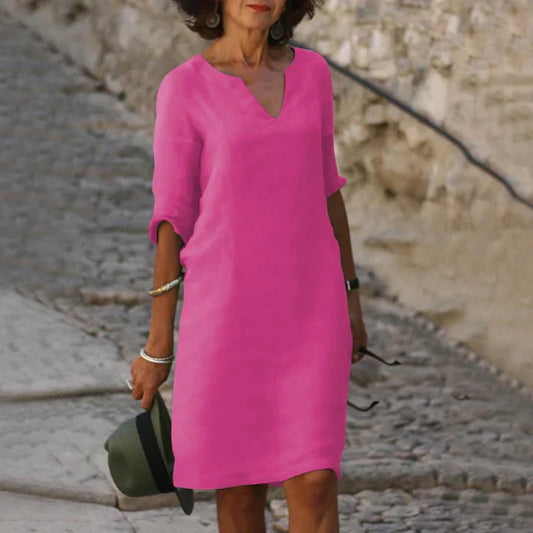 Lucía | Vestido midi elegante para mujer con escote en V y manga larga