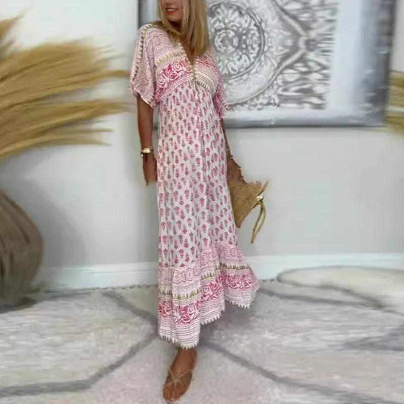 Nerisa| Sukienka maxi z nadrukiem i stylem boho