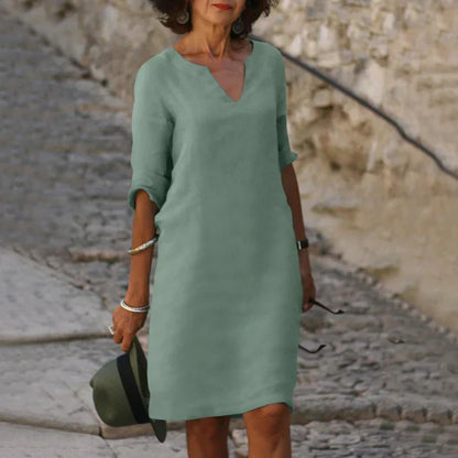 Lucía | Elegantes Midikleid für Damen mit V-Ausschnitt und langen Ärmeln  