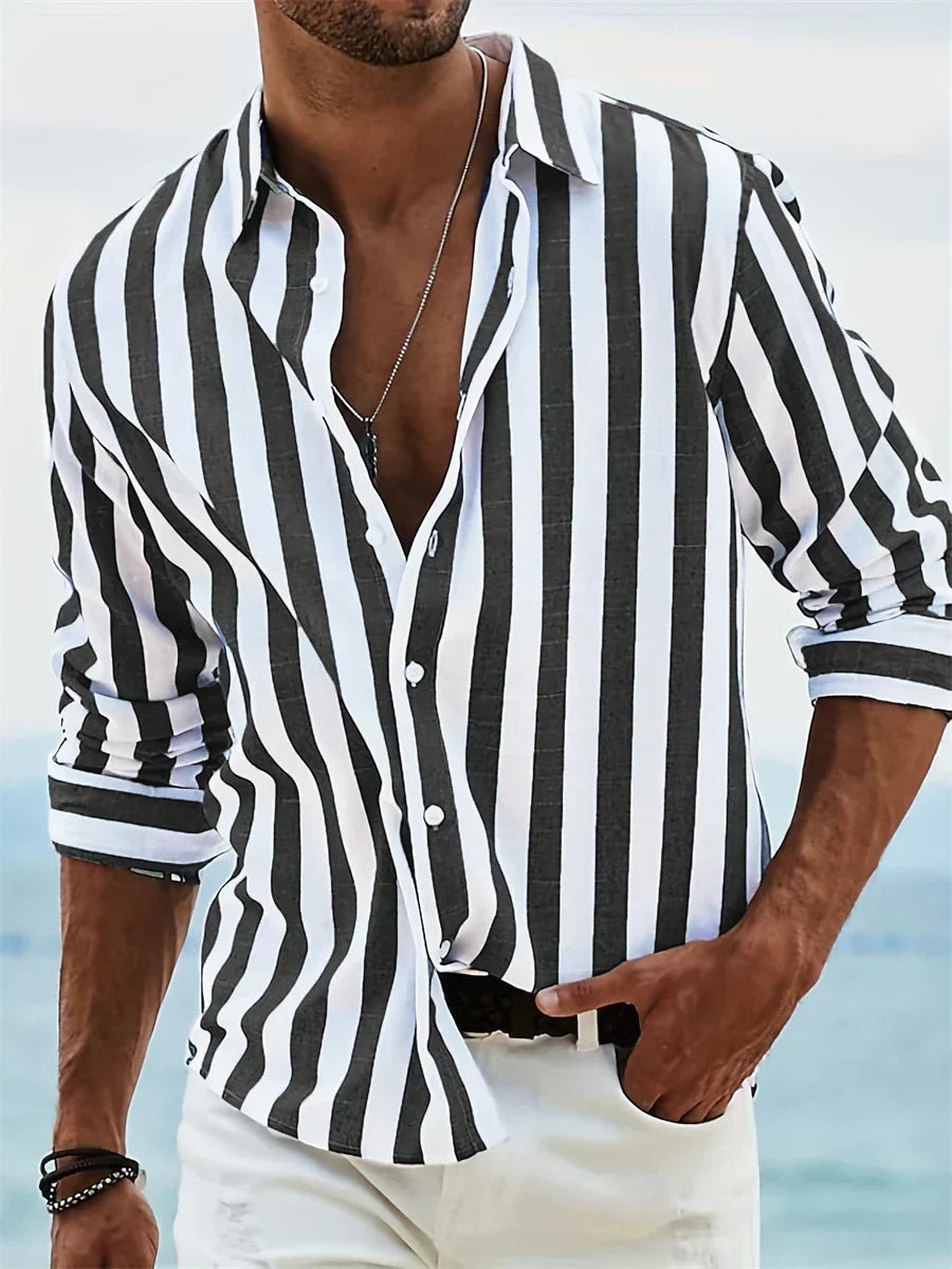 Antonio | Camisa para hombre de rayas con cuello abierto