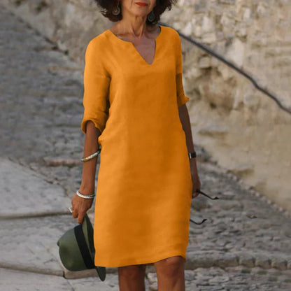 Lucía | Elegantes Midikleid für Damen mit V-Ausschnitt und langen Ärmeln  
