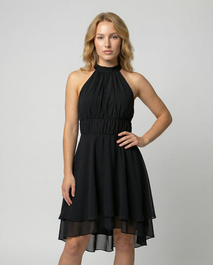Delmara | Damen-Minikleid mit Neckholder und mehrlagigem Rock | Glockenförmig