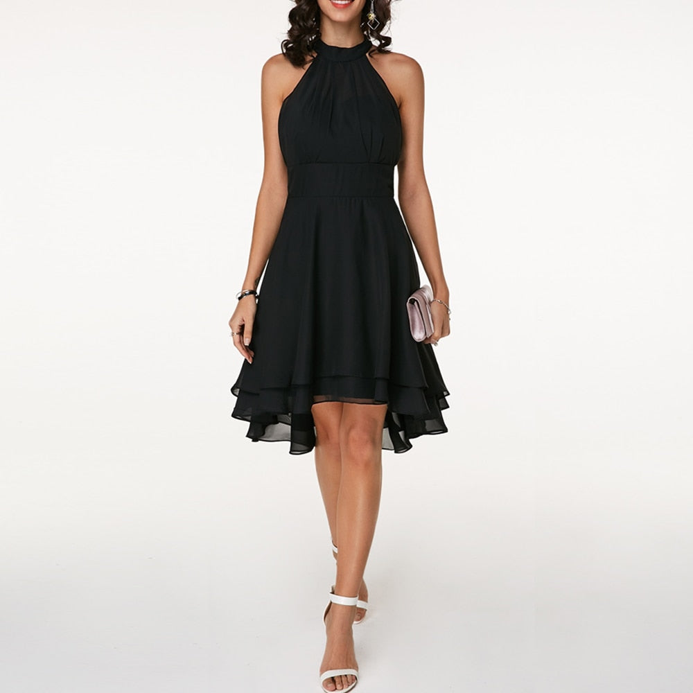 Delmara | Damen-Minikleid mit Neckholder und mehrlagigem Rock | Glockenförmig