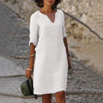 Lucía | Elegantes Midikleid für Damen mit V-Ausschnitt und langen Ärmeln  