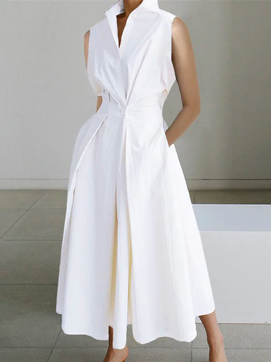 Estela | Vestido midi con cuello camisero y diseño sin mangas