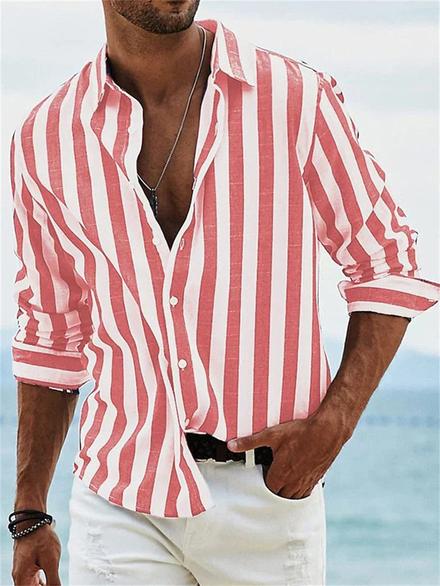 Roveno | Camisa para hombre de manga larga con rayas y diseño casual