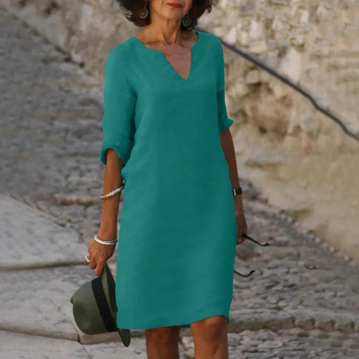 Lucía | Elegantes Midikleid für Damen mit V-Ausschnitt und langen Ärmeln  