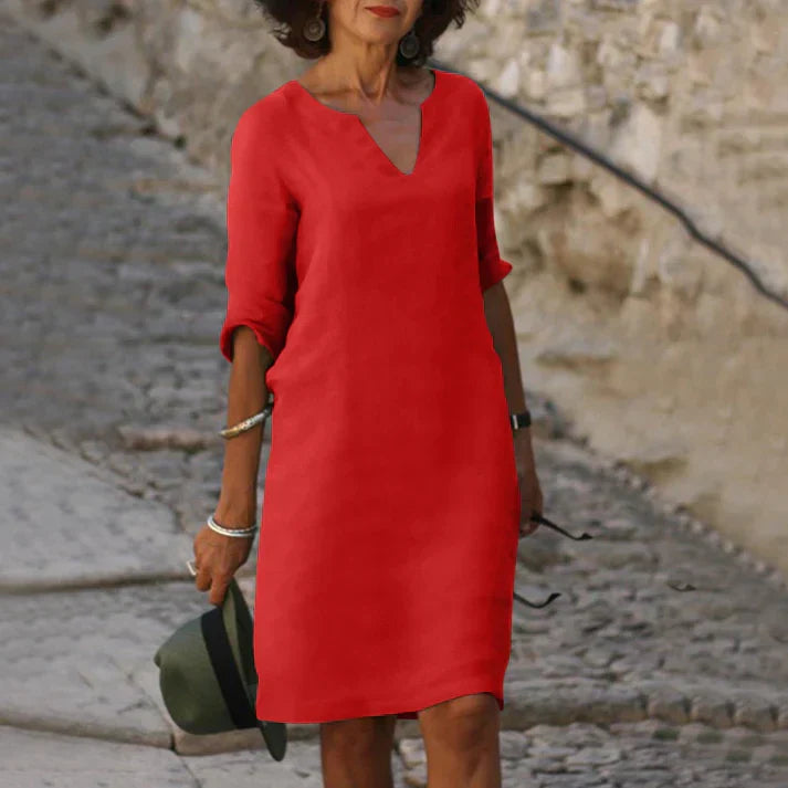 Lucía | Elegantes Midikleid für Damen mit V-Ausschnitt und langen Ärmeln  
