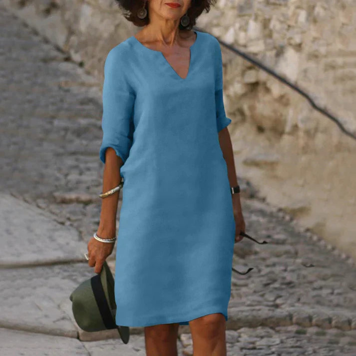 Lucía | Elegantes Midikleid für Damen mit V-Ausschnitt und langen Ärmeln  