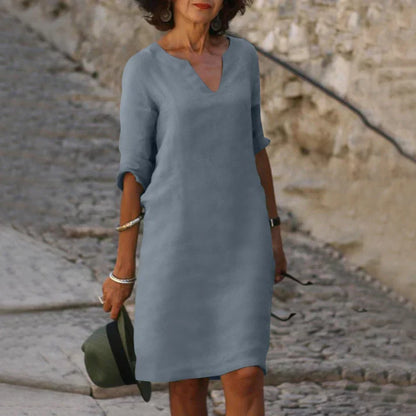 Lucía | Elegantes Midikleid für Damen mit V-Ausschnitt und langen Ärmeln  