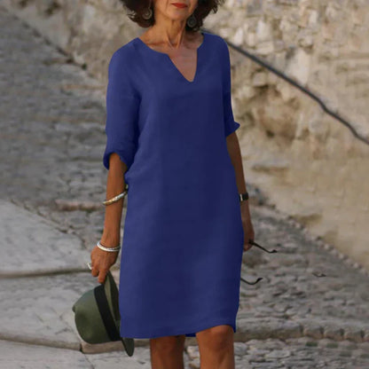 Lucía | Elegantes Midikleid für Damen mit V-Ausschnitt und langen Ärmeln  