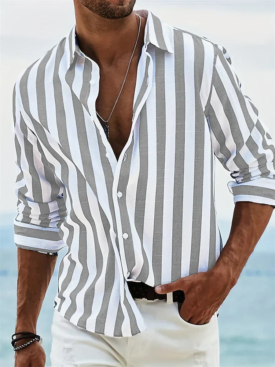 Antonio | Camisa para hombre de rayas con cuello abierto