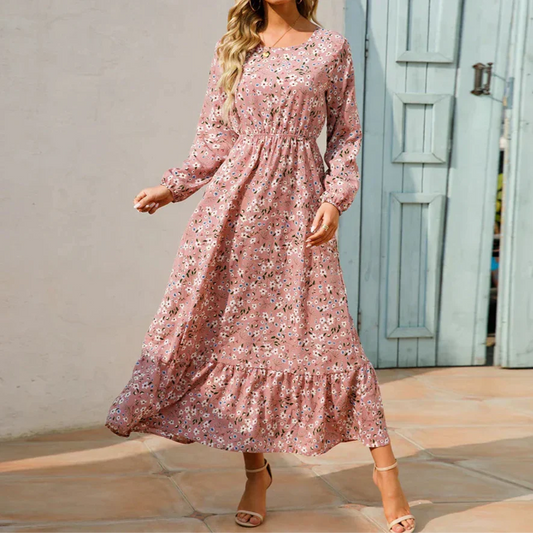 Abril | Vestido maxi para mujer con manga larga y estampado floral de verano