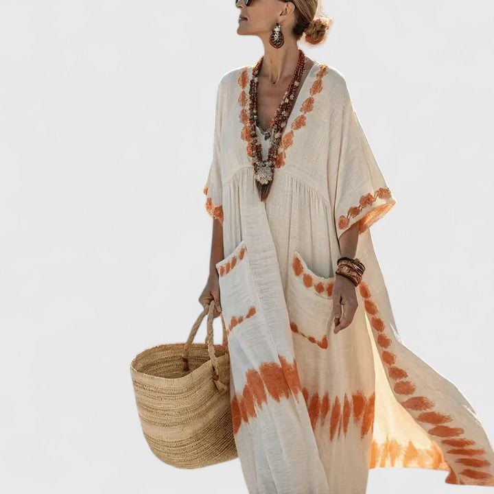 Galiana | Vestido midi bohemio para mujer con bolsillos fresco y ligero | Transpirable