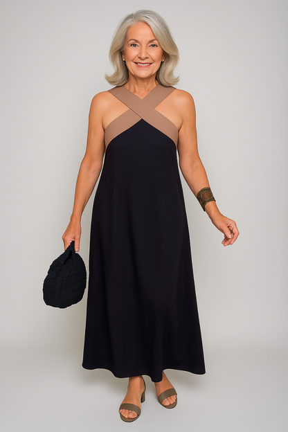 Manuela | Elegantes Maxikleid mit überkreuztem Ausschnitt und ärmellos  