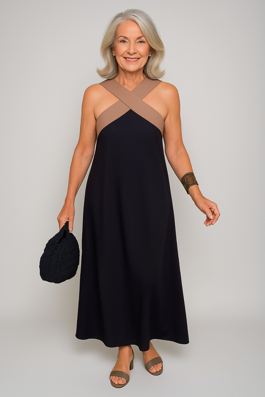 Manuela | Vestido maxi elegante con escote cruzado sin mangas