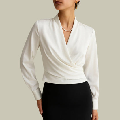 Adelina | Blusa de satén cruzada elegante de manga larga para mujer