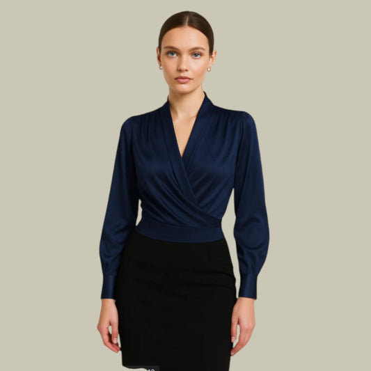 Adelina | Blusa de satén cruzada elegante de manga larga para mujer