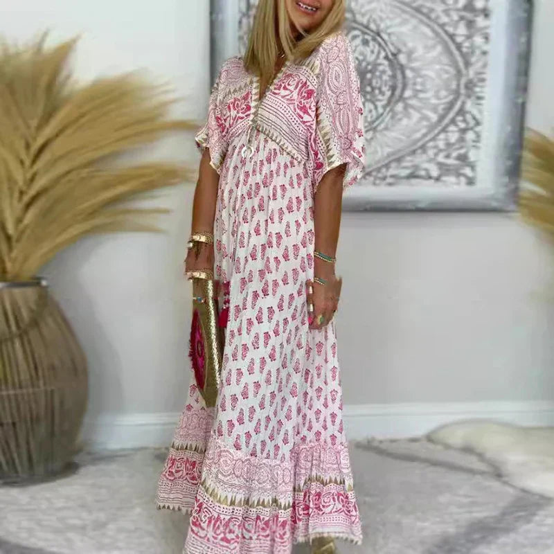 Nerisa| Sukienka maxi z nadrukiem i stylem boho