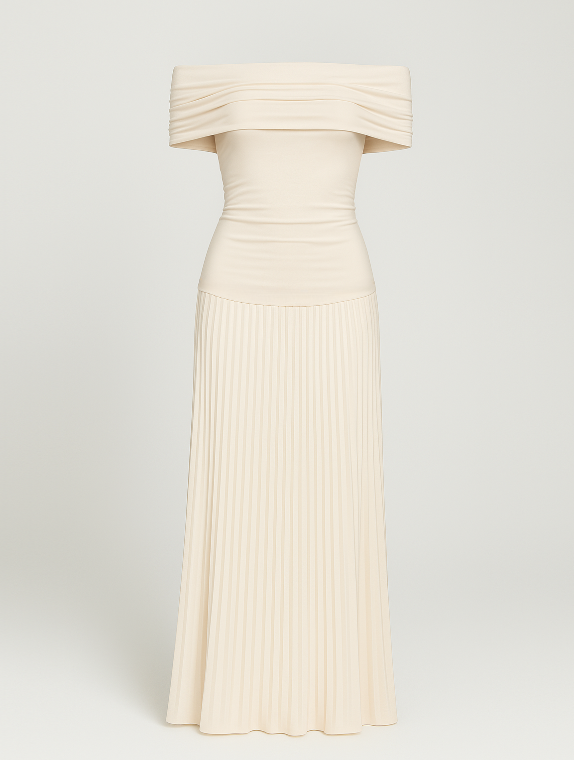 Dalia | Plissiertes Maxikleid für die Hochzeit mit schulterfreiem Design für Damen