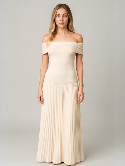 Dalia | Plissiertes Maxikleid für die Hochzeit mit schulterfreiem Design für Damen