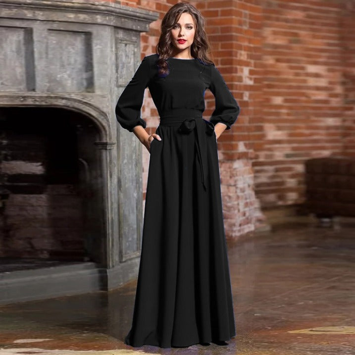 Zelmira | Vestido Largo Elegante para Mujer con Cinturón de Tela