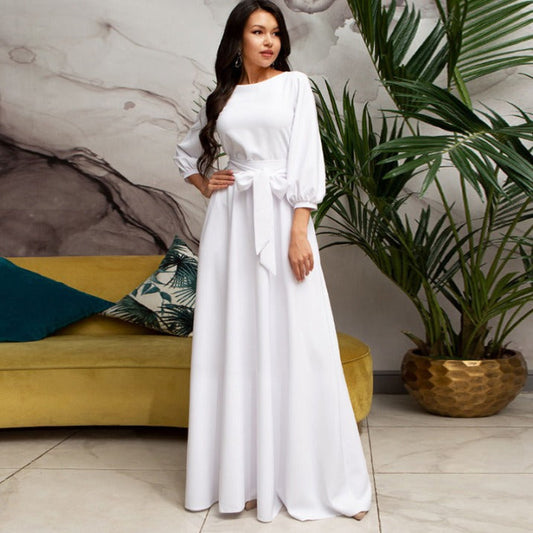 Zelmira | Vestido Largo Elegante para Mujer con Cinturón de Tela