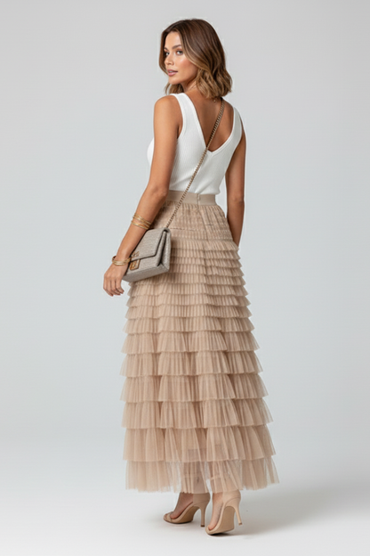 Teresa | Falda midi de mujer de tul en capas con cintura elástica