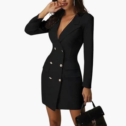 Inés | Blazerkleid für Damen mit Revers und doppelter Knopfleiste  