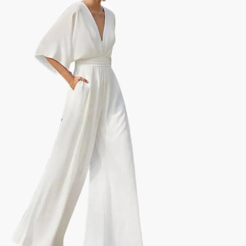 Guadalupe | Mono de boda para mujer con cuello en V y mangas cortas