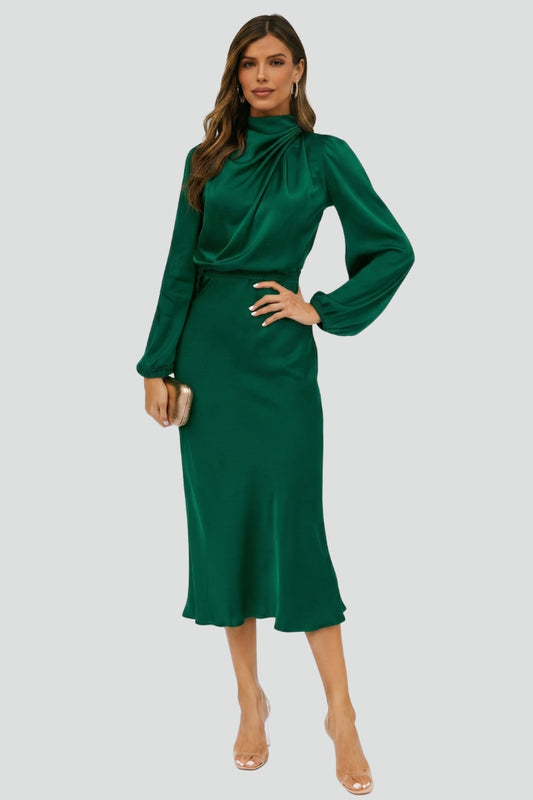 Dafne | Vestido midi de mujer con cuello alto y manga larga