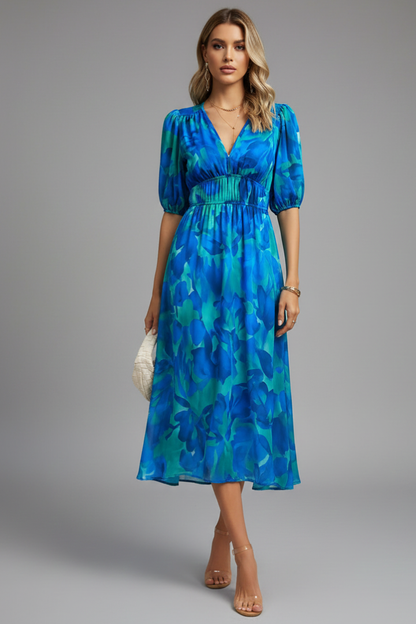 Mónica | Robe midi à imprimé floral et col en V pour femme